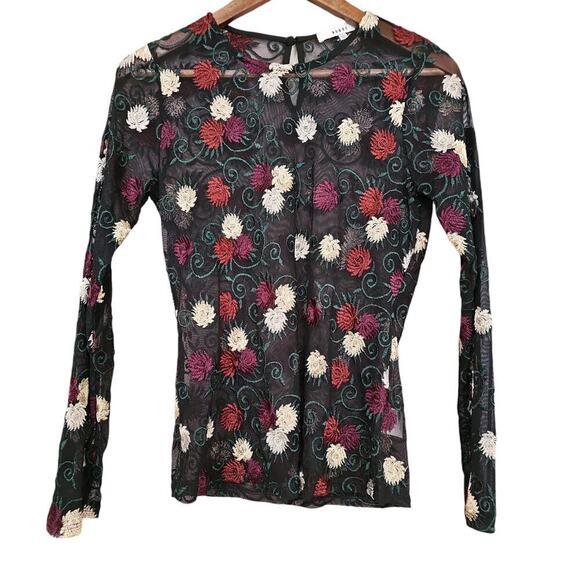 Ro & De Embroidered Sheer Top Black Size S - Picture 2 of 6